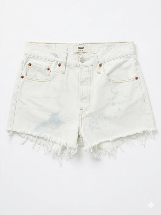 Levi’s 501 Cut Off Jean Shorts 27 Bleached High Rise Frayed Hem - Picture 2 of 10